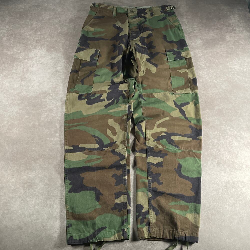Vintage 80s US Army Woodland Camo Cargo Pants Small Double Knee 30W Military